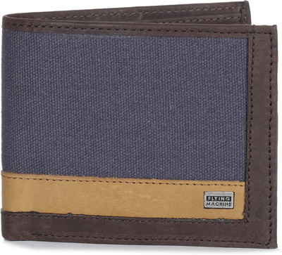 

Flying Machine Men Casual Brown, Blue Genuine Leather, Canvas Wallet(8 Card Slots), D.brown/tan