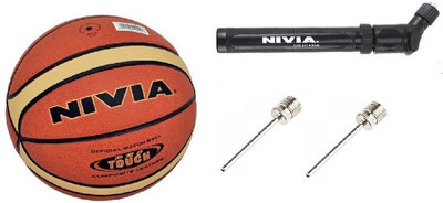 

Nivia Combo of Three, One Pro Touch Basketball ,One Double Action Pump , and Two Needle Basketball - Size: (Pack of 1, Multicolor