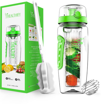 

Healthify Fruit Infuser Water Bottle with TIME TRACKER, Sleeve, Shaker Ball, Cleaner, 1000 ml Bottle(Pack of 1, Green)
