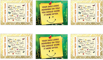 The Values Store Happy New Year Card Combo Greeting Card(Yellow, Pack of 6)