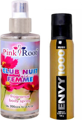 

Envy 1000 Rush Perfume Body Spray 120ml, Pink Root Club Nuit Femme Fragrance body Spray 200ml(Set of 2)