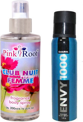 

Envy 1000 Dark Perfume Body Spray 120ml, Pink Root Club Nuit Femme Fragrance body Spray 200ml(Set of 2)