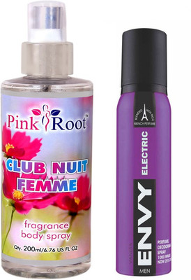 

Envy 1000 Electric Men Perfume Deodorant Spray 120ml, Pink Root Club Nuit Femme Fragrance body Spray 200ml(Set of 2)