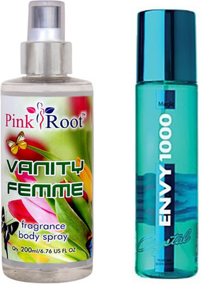 

Envy 1000 Envy Magic Perfume Body Spray 120ml and Pink Root Vanity Femme Fragrance body Spray 200ml Pack of 2(Set of 2)