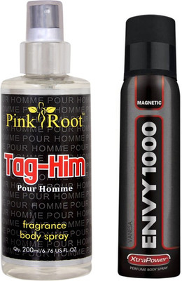 

Envy 1000 Magnetic Perfume Body Spray 120ml, Pink Root Tag-Him Pour Homme Fragrance body Spray 200ml(Set of 2)