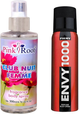 

Envy 1000 Envy Fiery Perfume Body Spray 120ml and Pink Root Club Nuit Femme Fragrance body Spray 200ml Pack of 2(Set of 2)