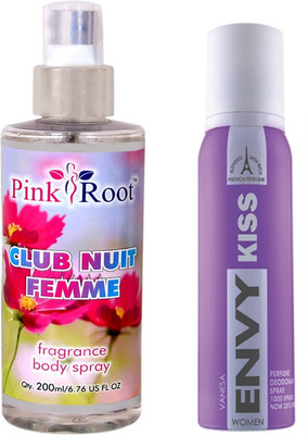 

Envy 1000 Kiss Perfume Deodorant Spray 120ml, Pink Root Club Nuit Femme Fragrance body Spray 200ml(Set of 2)