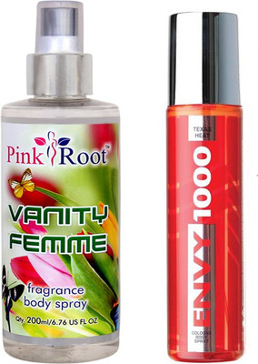 

Envy 1000 Texas Heat Colonge Body Spray 120ml, Pink Root Vanity Femme Fragrance body Spray 200ml(Set of 2)