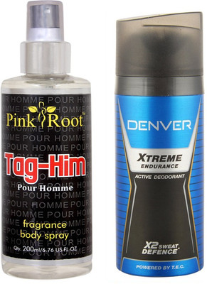 Denver Xtreme Endurance Deodorant 150ml, Pink Root Tag-Him Pour Homme Fragrance body Spray 200ml(Set of 2) available at flipkart for Rs.490