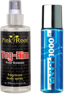 

Envy 1000 Miami Rush Colonge Body Spray 120ml, Pink Root Tag-Him Pour Homme Fragrance body Spray 200ml(Set of 2)
