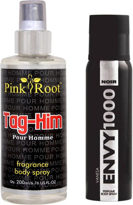 

Envy 1000 Noir Perfume Body Spray 120ml, Pink Root Tag-Him Pour Homme Fragrance body Spray 200ml(Set of 2)