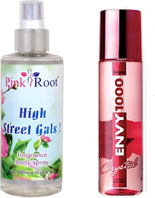 

Envy 1000 Envy Engima Perfume Body Spray 120ml and Pink Root High Street Gals Fragrance body Spray 200ml Pack of 2(Set of 2)