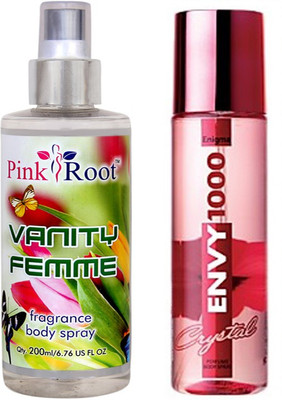 

Envy 1000 Envy Engima Perfume Body Spray 120ml and Pink Root Vanity Femme Fragrance body Spray 200ml Pack of 2(Set of 2)