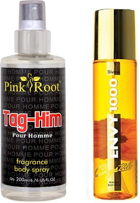 

Envy 1000 Divine Perfume Body Spray 120ml, Pink Root Tag-Him Pour Homme Fragrance body Spray 200ml(Set of 2)