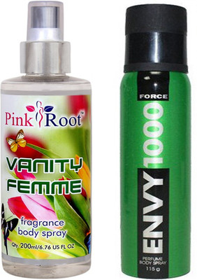 

Envy 1000 Force Perfume Body Spray 120ml, Pink Root Vanity Femme Fragrance body Spray 200ml(Set of 2)