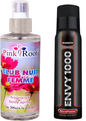 

Envy 1000 Envy Magnetic Perfume Body Spray 120ml and Pink Root Club Nuit Femme Fragrance body Spray 200ml Pack of 2(Set of 2)