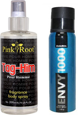 

Envy 1000 Dark Perfume Body Spray 120ml, Pink Root Tag-Him Pour Homme Fragrance body Spray 200ml(Set of 2)