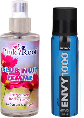 

Envy 1000 Envy Nitro Perfume Body Spray 120ml and Pink Root Club Nuit Femme Fragrance body Spray 200ml Pack of 2(Set of 2)