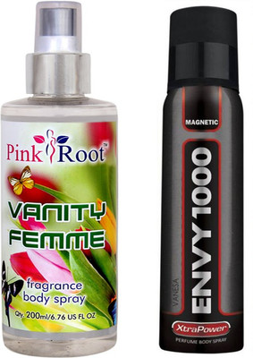 

Envy 1000 Magnetic Perfume Body Spray 120ml, Pink Root Vanity Femme Fragrance body Spray 200ml(Set of 2)