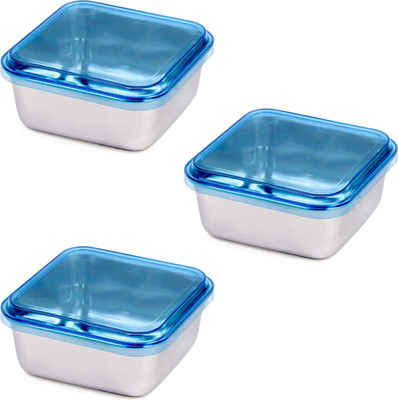 

JVL Jvl Square Lid Bowl (Acrylic Lid)-350ml (3 Pcs Set) - 350 ml Steel, Plastic Grocery Container(Pack of 3, Blue)