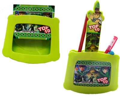 

Arck 5 Compartments Hard Plastic Pen Pencil Stand with Photo Frame Set(Green)
