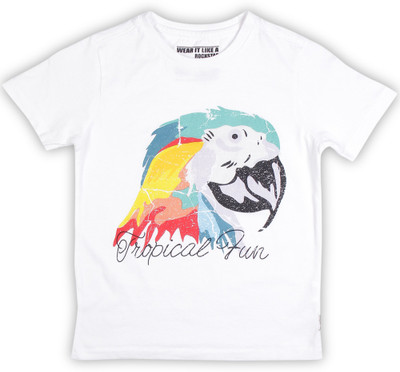 

Flying Machine Boys Printed Cotton T Shirt(White, Pack of 1
