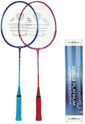 

Cosco Combo of Three, Two 'Cb 80'' Badminton Racquet (Cover Orange/ Blue) and one Box of 'Platinum' Feather Shuttlecock (Pack of 10) (Color On Availability) - Badminton Kit
