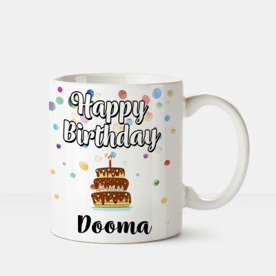 

Huppme Happy Birthday Dooma Printed Coffee White Ceramic Mug(350 ml), Multicolor