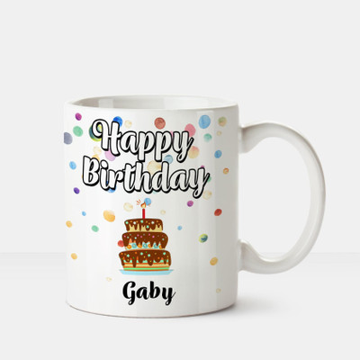 

Huppme Happy Birthday Gaby Printed Coffee White Ceramic Mug(350 ml), Multicolor