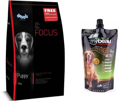 

Drools Focus Puppy 15kg With My Beau Dog Supplement by Pawsitively Pet Care Chicken 15.3 kg Dry Dog Food