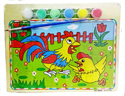 

TALKING GANESHA Wooden Puzzle set with 1 paint brush and 6 paints chicken theme (size small)(8 Pieces)