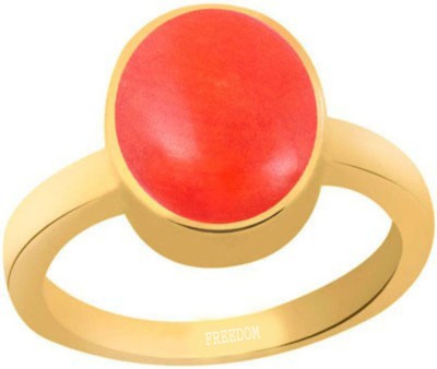 freedom Certified Coral (Moonga) Gemstone 5.25 Ratti or 4.78 Carat for Male & Female Panchdhatu 22K Gold Plated Alloy Ring