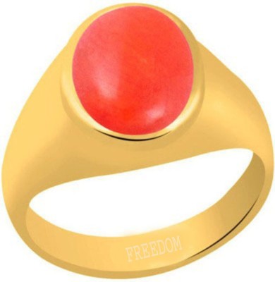 freedom Certified Coral (Moonga) Gemstone 5.25 Ratti or 4.78 Carat for Male Panchdhatu 22K Gold Plated Alloy Ring
