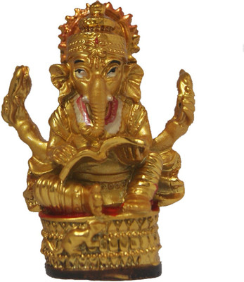

DivyaMantra Hindu God Ganesha Reading Book Idol Sculpture Statue Puja / Car Dashboard Murti For Success in Education Career Decorative Showpiece - 0 cm(Polyresin, Gold)