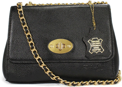 

REINE Women Evening/Party Black Genuine Leather Sling Bag