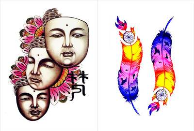

Savii Combo Of 2 Temporary Tattoos(Combo Of 2 - Masks And Feathers Design)