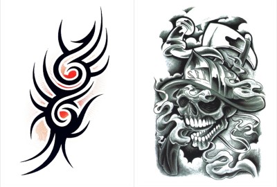 

Savii Combo Of 2 Temporary Tattoos(Combo Of 2 - Skull With Hat And Arm Design)