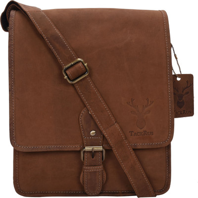 HideCrusH Hunter Leather Messenger Bag Sling Bag(Brown, 4 L)