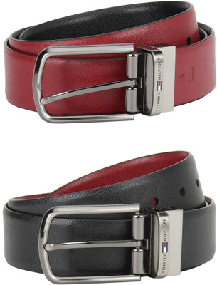 

Tommy Hilfiger Men Formal Multicolor Genuine Leather Reversible Belt, Black/red