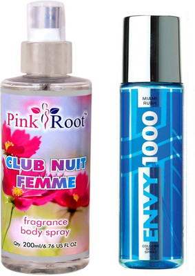 

Envy 1000 Envy Miami Rush Colonge Body Spray 120ml and Pink Root Club Nuit Femme Fragrance body Spray 200ml Pack of 2(Set of 2)