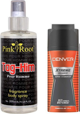 Denver Xtreme Balance Deodorant 150ml, Pink Root Tag-Him Pour Homme Fragrance body Spray 200ml(Set of 2) available at flipkart for Rs.490