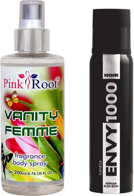 

Envy 1000 Envy Noir Perfume Body Spray 120ml and Pink Root Vanity Femme Fragrance body Spray 200ml Pack of 2(Set of 2)