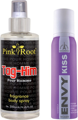 

Envy 1000 Envy Kiss Perfume Deodorant Spray 120ml and Pink Root Tag-Him Pour Homme Fragrance body Spray 200ml Pack of 2(Set of 2)