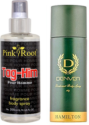 Denver Hamilton Deodorant 165ml, Pink Root Tag-Him Pour Homme Fragrance body Spray 200ml(Set of 2) available at flipkart for Rs.490