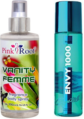 

Envy 1000 Envy Miami Rush Colonge Body Spray 120ml and Pink Root Vanity Femme Fragrance body Spray 200ml Pack of 2(Set of 2)