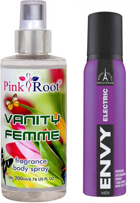 

Envy 1000 Envy Electric Men Perfume Deodorant Spray 120ml and Pink Root Vanity Femme Fragrance body Spray 200ml Pack of 2(Set of 2)