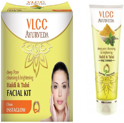 

VLCC Deep pore cleansing & brightening haldi & tulsi facial kit+haldi & tulsi face wash 50ml(Set of 2)