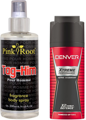 Denver Xtreme Performance Deodorant 150ml, Pink Root Tag-Him Pour Homme Fragrance body Spray 200ml(Set of 2) available at flipkart for Rs.490