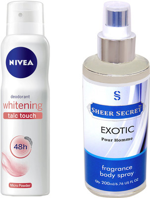 

Nivea TALC TOUCH with EXOTIC MEN Deodorant Spray - For Men & Women(350 ml, Pack of 2)