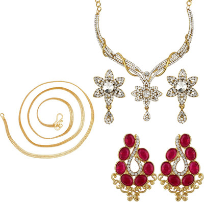 JEWELS GURU Alloy Gold-plated Pink, Gold, White Jewellery Set(Pack of 1)